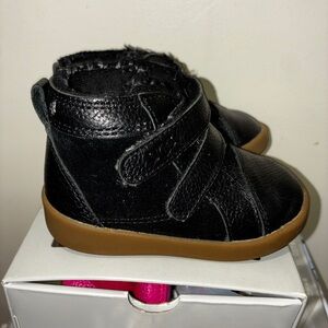 UGG Black Leather Kids Boots with Tan Soles 4/5